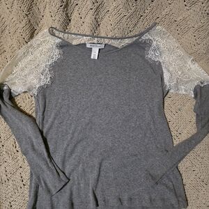 White House Black Market Gray Long Sleeve with Lace M